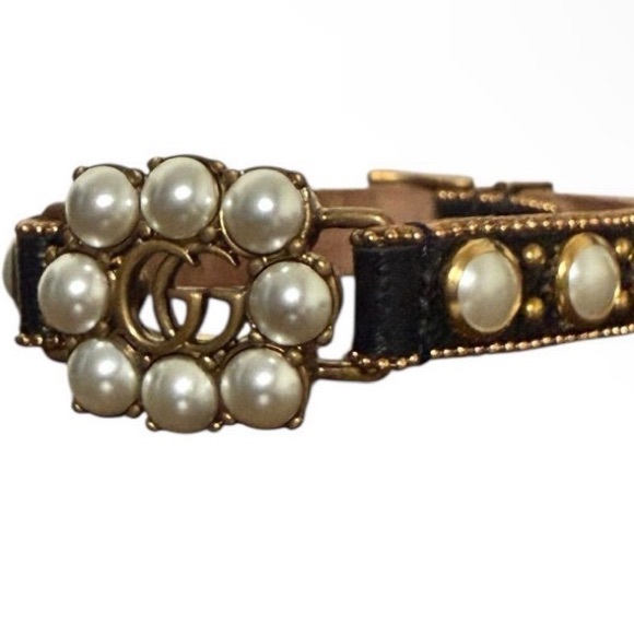Authentic Gucci Double H Leather Bracelet with Pearl and Gold Accents - Picture 2 of 2